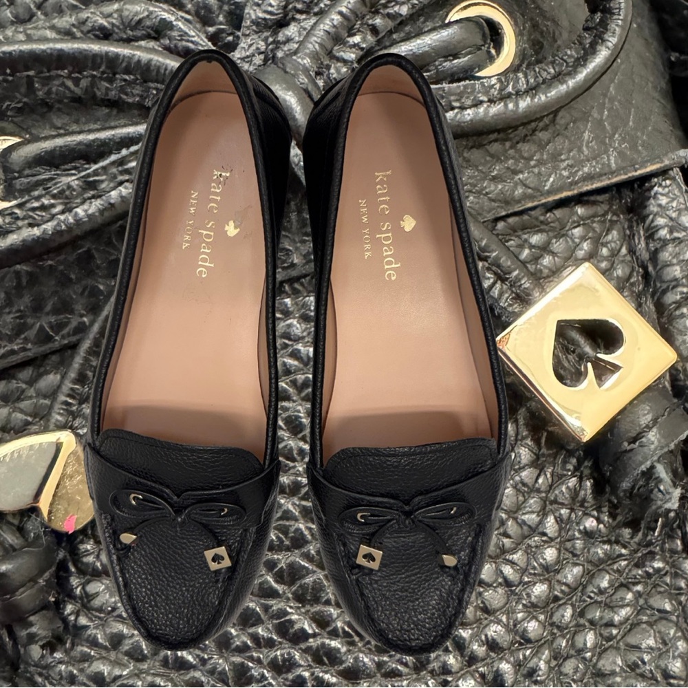 Kate Spade New York ♠️ Women’s Leather Cheshire Tie Moccasin. Black. Size: 7.5